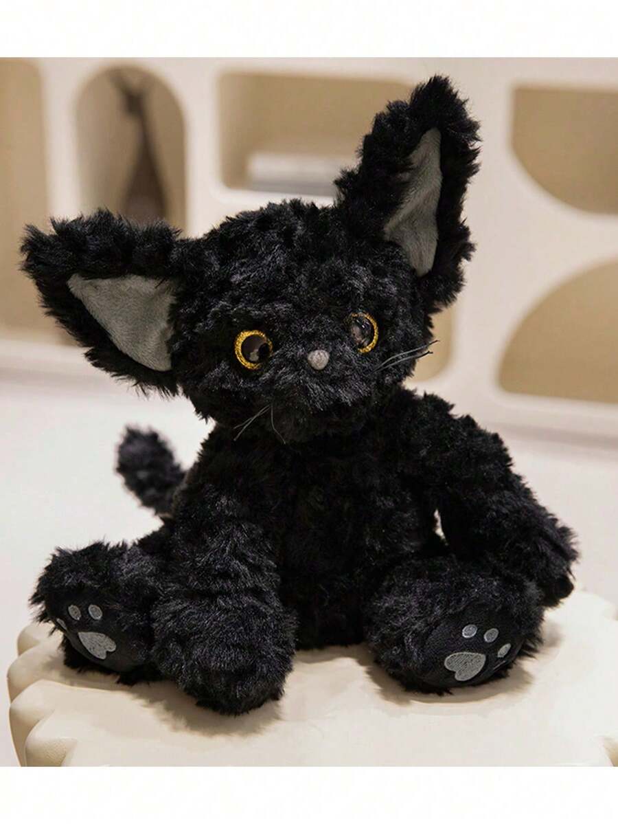BLUESLEMON 30cm/11.81inch Black Cat Plush Toy Kitten Plush Doll Simulation Cat Doll Rag Doll Child Pillow Graduation Gift German Curly Cat Doll Plush Toy Imperial Cat Doll Kitten Gift - Multicolor - View 1