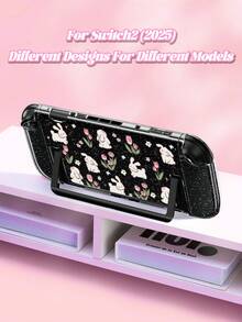 1pc Cute Rabbit & Flower Cartoon Sketch Design Transparent Glitter Protective Case, Compatible With Nintendo Switch 2 (2025) / Switch OLED Console, Joy-Con Controller Cover, Gamepad Storage Bag, Best Gift For Switch Players - View 5