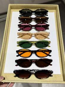 8 Peças Óculos de Sol Femininos de Plástico Multicolorido com Armação Completa em Formato de Olho de Gato, Lentes Coloridas, Design Casual Popular, Personalizado, Perfeito para Uso Diário, Looks de Férias, Looks para Sair, Acessórios para Atividades Casuais ao Ar Livre - Multicolorido - Visão 3