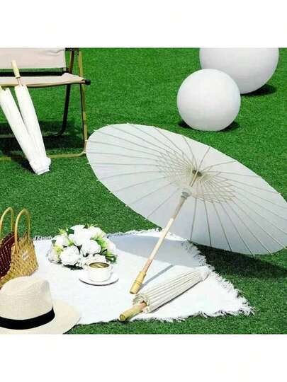 Bán sỉ 1 chiếc ô giấy dầu sơn mài trắng trơn, tự làm ô vẽ tay màu trắng.