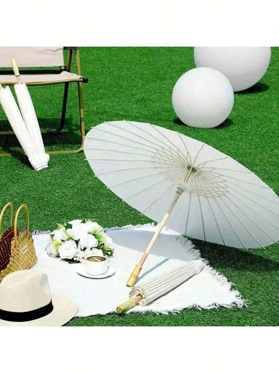 1 pieza Paraguas de papel encerado lacado en blanco al por mayor, paraguas blanco pintado a mano DIY - Blanco - Ver 1