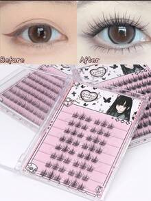 48pcs Natural Single Cluster Self-Adhesive False Eyelashes - Transparent Lash Stems, Natural Curly Camellia False Eyelashes, Segmented Design For Easy Application, Suitable For Daily, Commute, Party And Date Occasions - C - Xem 4