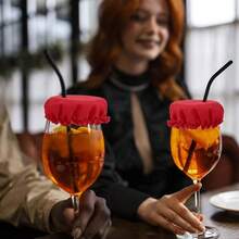 聚酯纤维饮料套，带吸管孔，可重复使用，保护派对饮品，弹性鸡尾酒杯口套，无需用电 - 彩色 - 查看 3