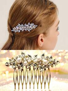 1件装时尚优雅女士发夹，镶嵌水钻和珍珠，新娘发饰，适合夏季、海滩、婚礼等场合。 - 017髮夾 - 查看 15