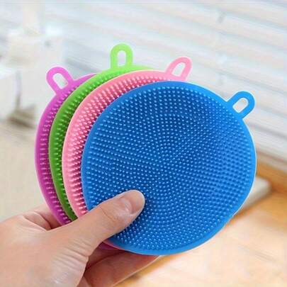 Miếng cọ rửa chén bằng silicon tái sử dụng - Miếng bọt biển hai mặt có tay cầm tiện dụng, bền và dễ vệ sinh, lý tưởng cho nhà bếp và phòng tắm, phụ kiện rửa chén, dụng cụ vệ sinh nhà bếp, đồ dùng nhà bếp hiện đại, đồ dùng nhà bếp bền.