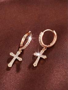 1 Đôi bông tai hình thánh giá đính đá Zirconia cao cấp, kiểu dáng thanh lịch, thiết kế độc đáo, sang trọng. - bông tai - Xem 9