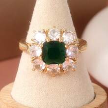 Vintage Elegant Green Synthetic Zirconia Ring For Women, Perfect Wedding Jewelry, Handmade Artisan Ring, Christmas Gift, Minimalist Vintage Wearable Jewelry - Gold - View 2