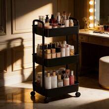 3 - Tier Rolling Storage Cart With Wheels, Multi - Layer Utility Trolley Organizer With Perforated Shelves & Divided Baskets, Easy - Move Storage Solution For Bathroom, Kitchen, Office, Bedroom, Quick Assembly & Space - Saving Design - màu đen - Xem 6
