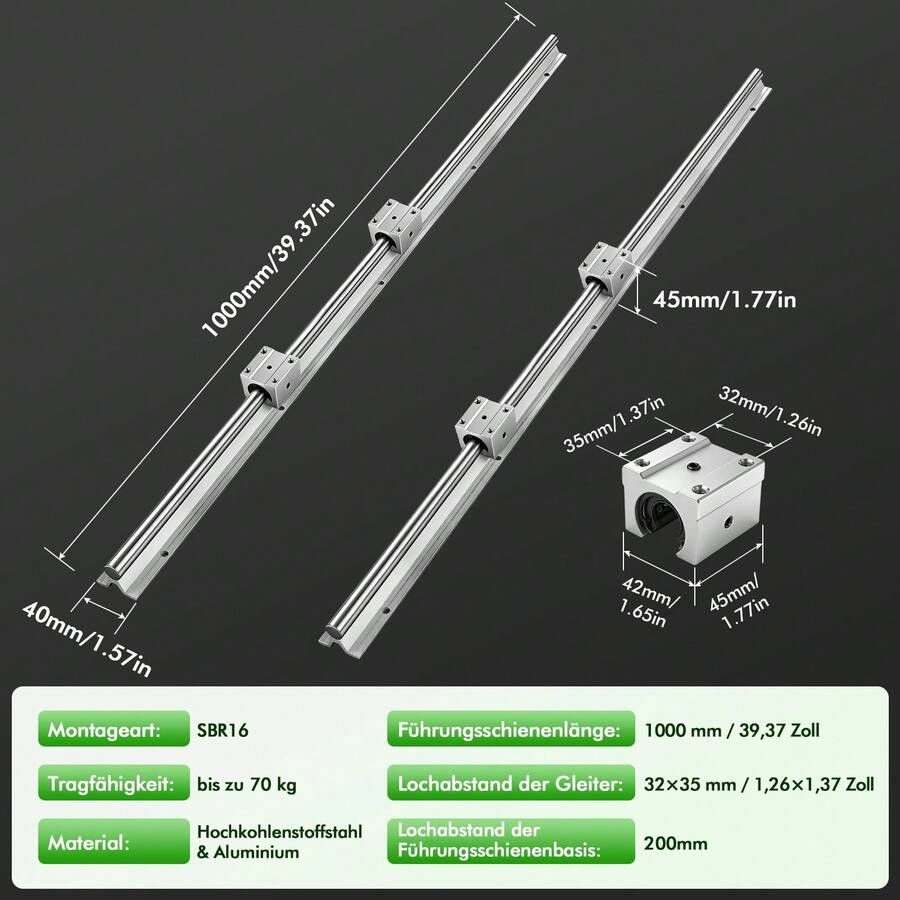 Linear Guides - Model SBR16-16*1000mm - View 1