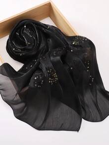 Khăn trùm đầu thêu hoa 3D trang nhã, màu trơn, chất liệu organza đính sequin, kiểu dáng thanh lịch, thích hợp cho áo Abaya, mùa xuân/hè, đi nghỉ mát, du lịch. - Nhiều màu - Xem 4