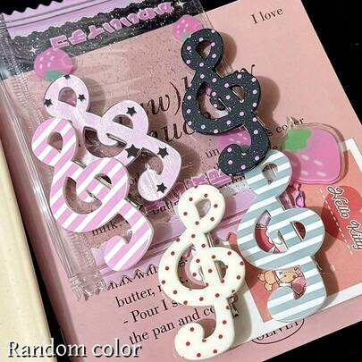 2/4pcs Polka Dot & Striped Hair Clips, Practical Resin Hair Clips With Star, Stripe And Music Note Patterns, Suitable For Different Hair Types, Firm Grip, Women's Daily Hair Accessories (Random Colors)