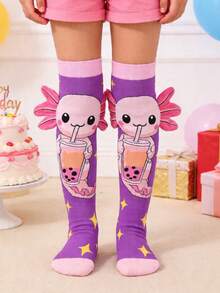 1 Pair Kids Over-The-Knee Socks, Cartoon Funny Cool Axolotl Pattern, Children's Socks, Novelty Socks, Crazy Day Gift, Suitable For Kids Party And Vacation - Multicolor - View 5