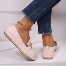 Women's Chic Espadrille Flats – Canvas Slip On Vacation Walking Shoes - Pink - View 6