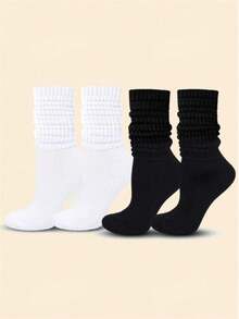 2 Pairs Women's Black And White Fashion Slouch Socks - Black and White - View 2