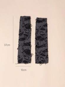 1pair Women's Distressed Long Fingerless Gloves For Everyday And Party Use Halloween Summer - 灰色 - 查看 3