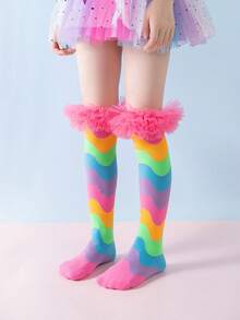 1双女童过膝袜，蕾丝边休闲学校/假日/派对礼物袜 - 彩色 - 查看 19
