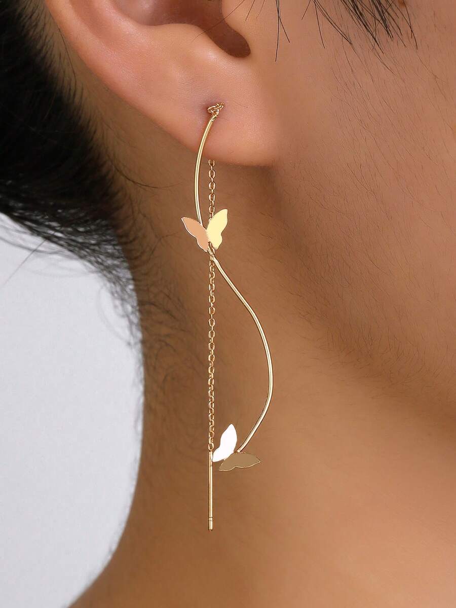 1 đôi bông tai dây đeo hình bướm tinh tế kiểu Hàn Quốc - Vàng - Xem 1