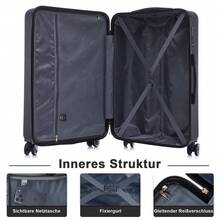 YONSLY Hard Shell Suitcase 20/24/28 Inches With 4 Wheels 360° Combination Lock Double Zippers Soft Rubber Handle Mesh Pocket Lightweight For Vacation - 黑色 - 查看 5
