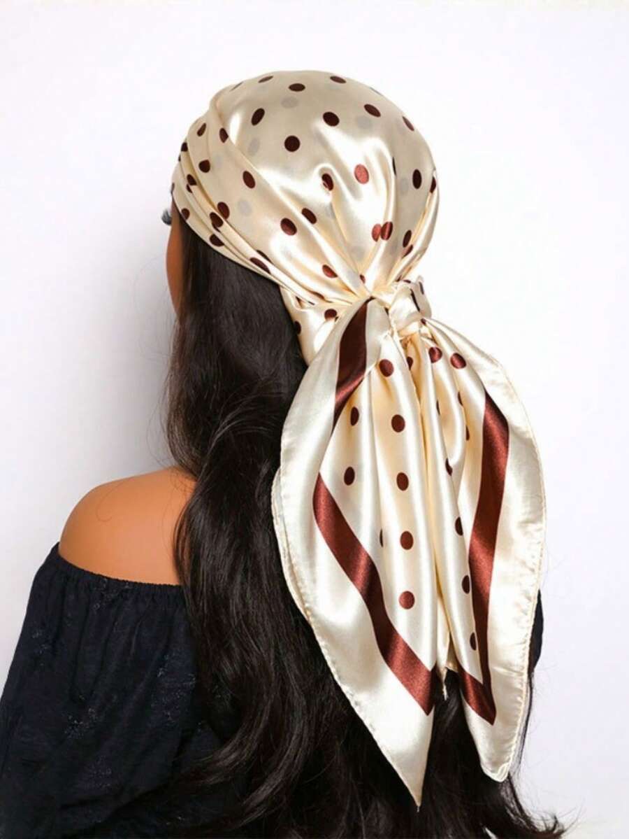 1pc Women's Fashion Chain Rope Print 90cm Square Scarf, Printed Bandana Scarf, Versatile Accessory For Spring & Autumn,Travel Essential,Holiday - Beige - View 1