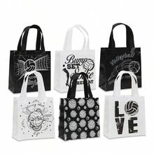 6/12 piezas Bolsas reutilizables de tela no tejida con tema de voleibol, en negro y blanco con estampado de voleibol, adecuadas para jugadores de voleibol, fiestas de equipo, eventos deportivos, regalos de cumpleaños, almacenamiento diario y compras - 9021 - Ver 12