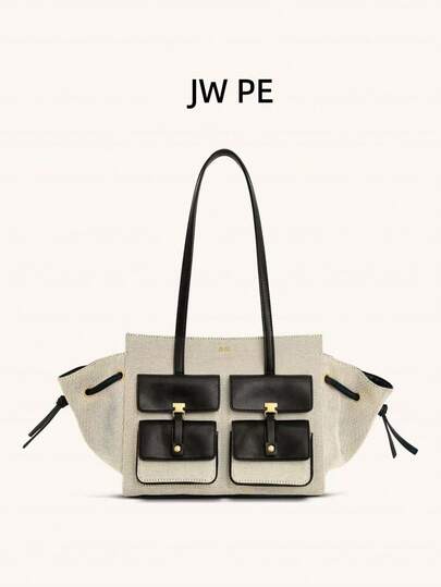 JW PE Summer Lightweight One Shoulder Bag, European And American Fashion Canvas Women's Bag, Retro Soft Leather Pocket Handbag, Tote Bag, Large Capacity Travel Bag, Niche One Shoulder Underarm Bag 8T001, Suitable For Shopping, Commuting, Travel, Dating, Daily, Outdoor, Camping, Party And Evening