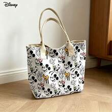 Disney Mickey Mouse & Friends Canvas Tote Bag, All-Over Character Face Print Shoulder Bag For Daily Use - Black - View 8