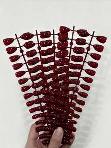 150 pièces Pointes d'ongles courtes - Pointes d'ongles en forme d'amande rouge vin, faux ongles d'automne, ajustement parfait, cadeau de la Saint-Valentin, fournitures pour ongles - Rouge foncé - Voir 3
