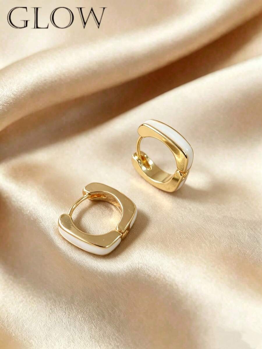1 Đôi bông tai vòng bằng đồng kiểu dáng retro tối giản, thanh lịch, đa năng, màu trắng giọt dầu, hình học, thích hợp cho các bạn gái đeo hàng ngày, dự lễ hội, đi nghỉ mát. - hình học - Xem 1