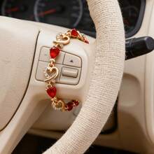 Vintage Heart-Shaped Steering Wheel Decor, Red Gemstone Gold Chain Car Decoration, Niche Personalized Car Steering Wheel Accessory - A - View 1