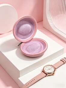 1pc Round Watch Storage Box, Suitable For Most Smartwatches, Portable Watch Storage Case, Shockproof Watch Protective Box, Travel Watch Carrying Case, Zipper Watch Storage Box, Watch Accessories, Suitable For Daily Use, Travel, Business Trip, Single Watch Protective Case, Unisex Watch Storage Box, Suitable As Gift For Friends, Family, Watch Enthusiasts - Pink - View 7