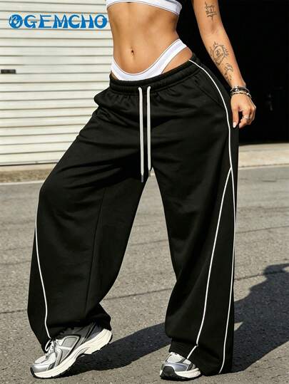 GEMCHO 女士弹力腰带抽绳宽松休闲夏季运动裤，时尚慢跑裤，适合锻炼，四季皆宜