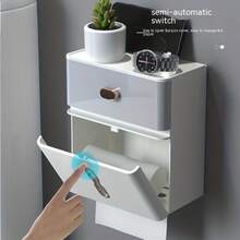 Hộp đựng giấy vệ sinh hai lớp treo tường, giá đựng giấy vệ sinh có ngăn kéo và nắp đậy, hộp đựng giấy vệ sinh treo tường phòng tắm. - Nhiều màu - Xem 2