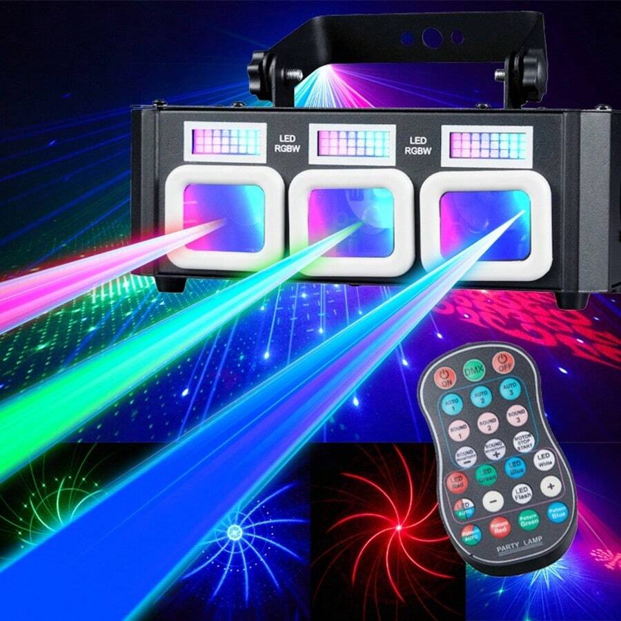 3-In-1 DJ Disco Stage Lighting With Remote Control, Sound Activated And DMX Control, Suitable For Stage Performance, Bar, KTV, Dancing, Party, Birthday, Atmosphere Creation And Wedding - 英規插(220-240V) - 查看 1