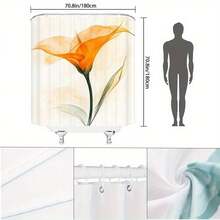 1/4PC Extra Large Floral Shower Curtain - Elegant Watercolor Calla Lily Design, Vibrant Orange Flowers Against A Beige Background, Semi-Transparent Petals - Machine Washable Polyester Fabric. Includes Shower Curtain, Non-Slip Bathroom Mat, U-Shaped Rug, And Toilet Seat With 12 Hooks. Perfect For Creating A Spa-Like Bathroom, Modern Bathroom Décor, And A Luxurious Home Spa Experience. - Durable And Elegant Floral Shower Curtain, Easy-Care Fabric, High-Quality Materials, Ideal For Stylish Homemakers And Spa Enthusiasts. - A - View 3