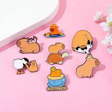 1/7 piezas Broche de dibujos animados Lindo Carpincho Gato Tortuga Pasador de esmalte de metal creativo Insignia Joyería Accesorios de ropa Mochila Regalo para amigos - Talla única - Ver 9