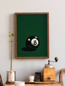 1 Pieza Pintura de cartel de lona vintage con bola de billar verde con estampado de suerte 8, arte de pared minimalista de juego de billar para decoración del hogar en sala de estar o dormitorio, sin marco - Verde Oscuro - Ver 4