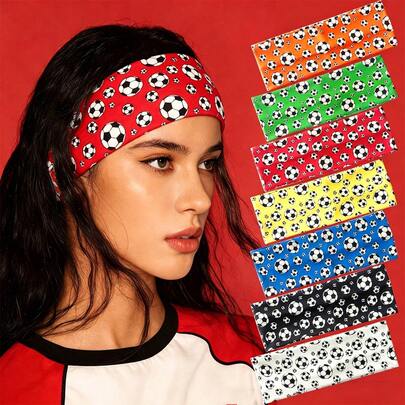 5pcs/Set Random Football Headband, World Cup Cheering Elastic Sports Headband, Unisex Sweat-Absorbing Headband