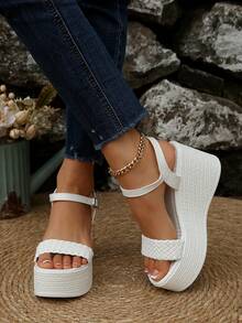 Women's Bow Decor Platform Wedge Slide Sandals, Comfortable Open Toe Beach Casual Outdoor Slippers - White - View 3