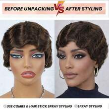 Finger Wave Wig 100%Human Hair Wig Brown Wig Women's Short Hair Wig Pixie Cut Wig Retro Style Suitable For All People - S4 - View 8