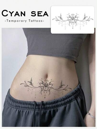 1 Tatuaje Temporal, Diseño de Línea de Enredadera de Corazón para Cintura y Abdomen, Tatuaje Temporal Lavable, PVC, Desechable, Impermeable y a Prueba de Sudor, No Reflectante en Brazos y Espalda, Tatuaje Realista, Apto para Personas, para Uso Diario, Dura 3-5 Días