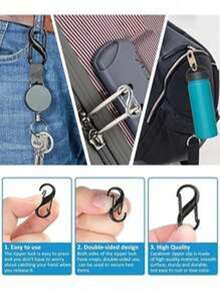 5pcs Anti-Theft Zipper Locks Set, Unisex Backpack Zipper Clips - Keeps Zipper Closed, Luggage Handbag Wallet Keychain DIY Accessories, Suitable For Travel, Camping, Outdoor, Beach, Back To School Travel Essentials Travel Accessories Vacation Summer Holiday - 黑色 - 查看 3