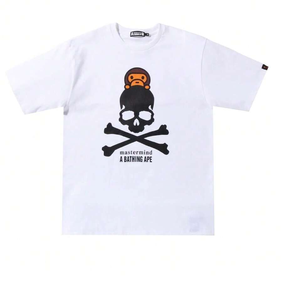 A Bathing Ape X Mastermind JAPAN Baby Milo Skull Graphic Oversized Cotton T-Shirt, Unisex Streetwear Tee - trắng - Xem 1