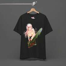 Unisex T-Shirt Made Of Pure Cotton, Kawaii Anime Super Sonico T-Shirt, SoniAni Chainsaw Bikini Cutecore Tee, Pinkcore Jojifuku Shirt, Super Unisex Short Sleeve, Summer T-Shirt, Blouse, Basic Tops, Tops, T-Shirt, Creative Design, Outdoor Play, Cool Style, Fun Design, Great For Outdoor Play - màu đen - Xem 1