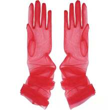 Sheer Mesh Long Gloves In Red Black White Pink, Lace Arm Sleeves & Stockings For Bride Wedding & Portrait Photography - Light Blue - View 3