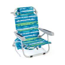 COSTWAY Portable Backpack Beach Chairs , Aluminum Lounge Chairs With 5 Adjustable Recline Levels, Towel Racks, Pockets, Removable Headrests, Foldable Camping Seats For Adult, Blue/Green - Green - View 1
