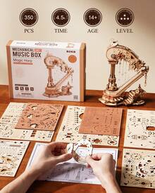 Robotime ROKR 3D Puzzle Magic Harp Music Box – Buildable Model Kit With Mechanical Movement & Ave Maria Melody, Elegant DIY Home Decor For Desk Or Shelf - Magic Harp Music Box - View 8