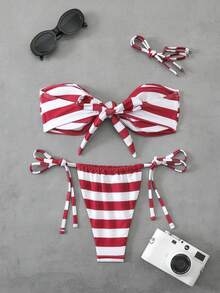 Bộ bikini sọc đỏ trắng với dây đeo xoắn, chất liệu co giãn cao, thân thiện với da, kiểu dáng thời trang nghỉ dưỡng. - Nhiều màu - Xem 4