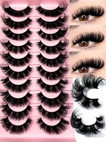 New 10pairs Natural Thick And Fluffy False Eyelashes, Creating Charming Messy Mink Eyelashes, Slender And Reusable, 8D Thick And Long-Lasting, Creating A Fox Eye Lifting Effect, The Entire False Eyelash Can Lengthen And Thicken The End Of The Eye, It Is A Beauty Makeup Gift For Women And Girls - Black - View 2