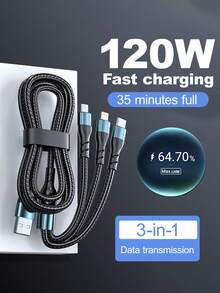 OIITH 120W(Max) 多功能充電線，3.9ft/6.6ft 實用尼龍編織 3 合 1 線，Type-C 快充，尼龍編織充電線，耐用性極佳，相容 iPhone 16/15/14/13/12/11，相容 、Android 手機與平板 - 彩色 - 查看 3