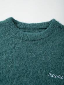 ANDREILEE Sweater Rajut Pullover Leher Bulat Dasar Pria, Motif Huruf Blok Warna, Gaya Pendek Longgar Kasual, Musim Gugur/Dingin - Hijau - View 4